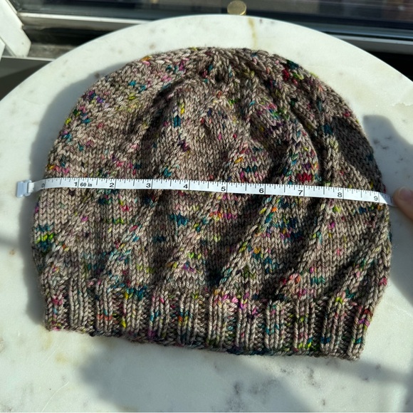 Handcrafted Knit Spiral Slouchy Hat - Grey and Rainbow Marled - Picture 3 of 7